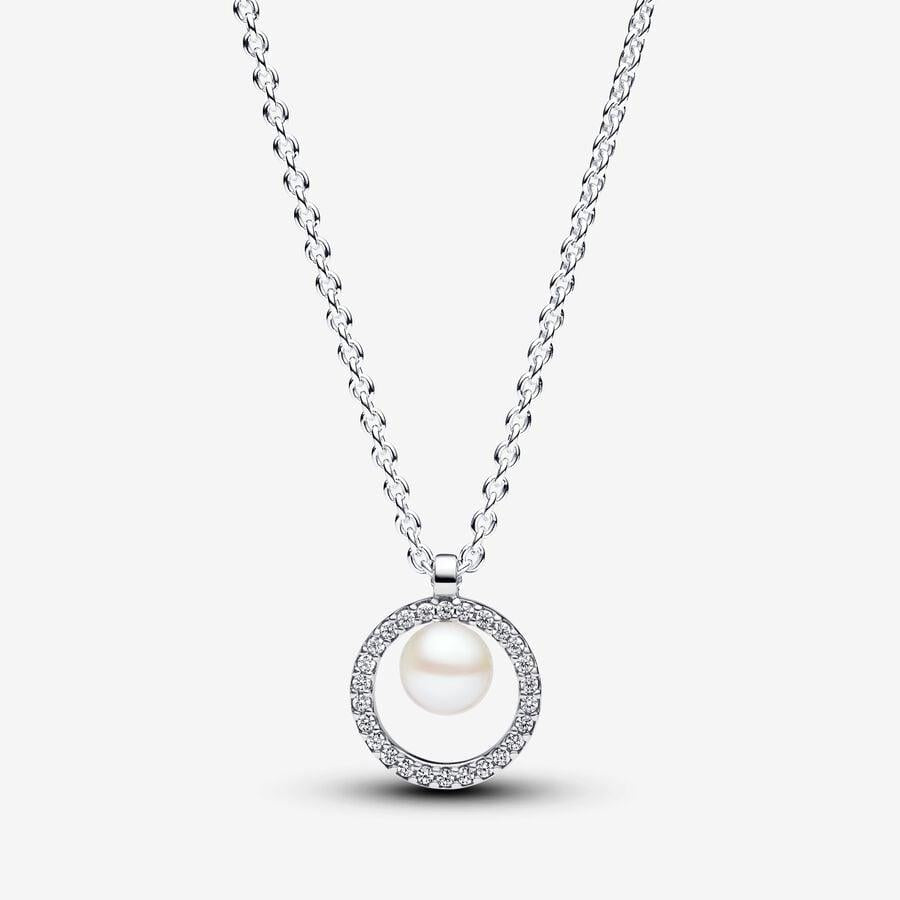 Pandora Sterling Silver Treated Freshwater Cultured Pearl & Pavé Collier Necklace