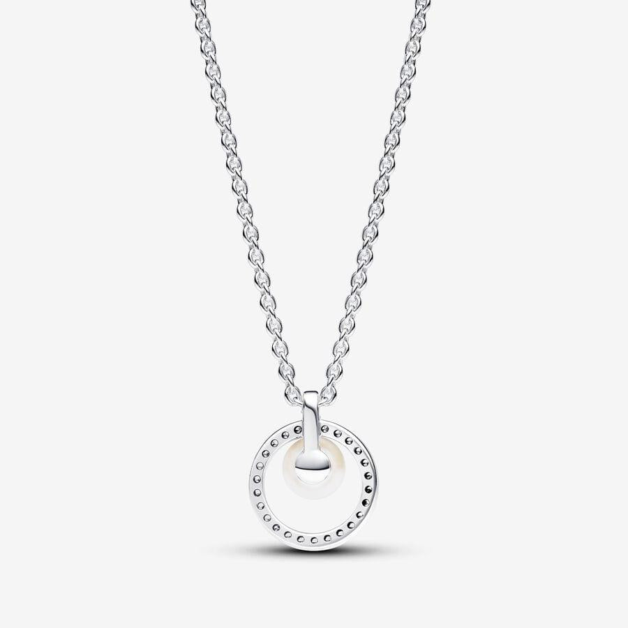 Pandora Sterling Silver Treated Freshwater Cultured Pearl & Pavé Collier Necklace