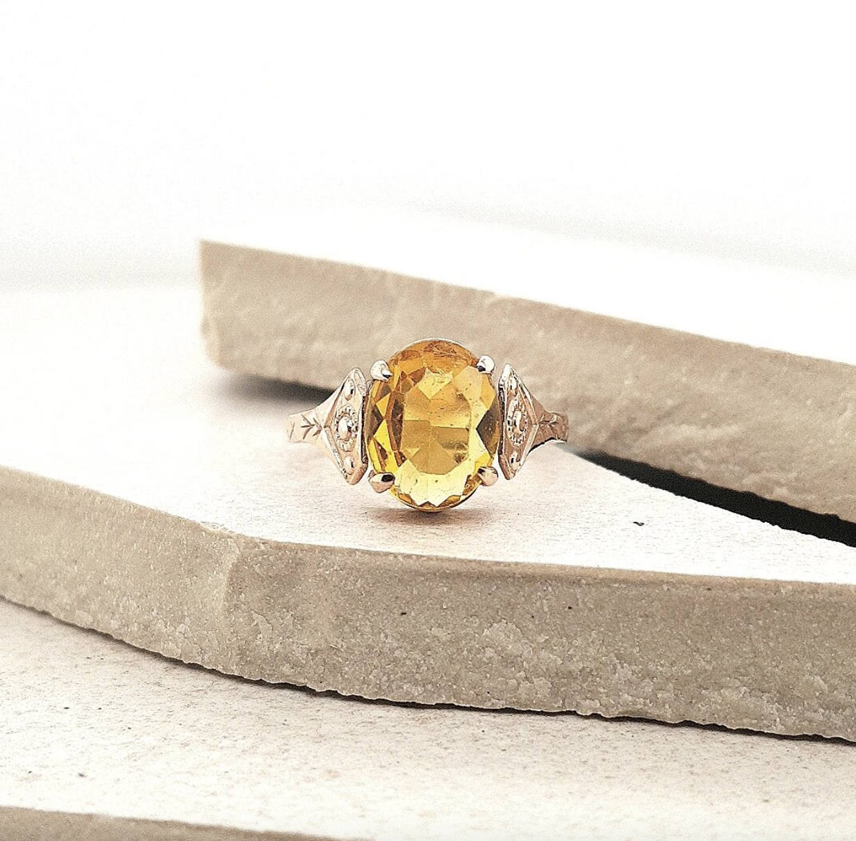 Estate 9ct Rose Gold Citrine Vintage Style Ring