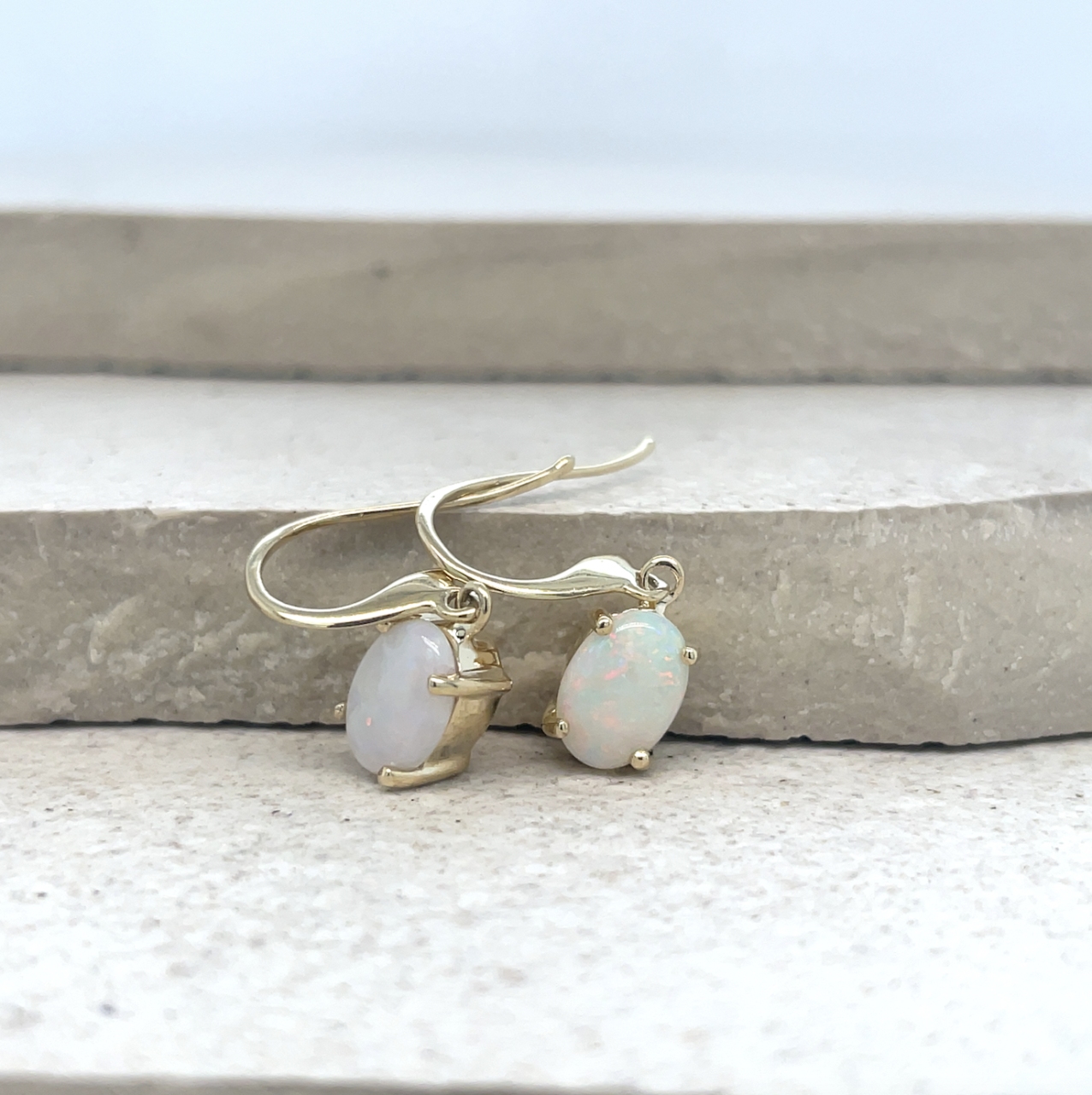 Opal 9ct Yellow Gold Hook  Oval Drop Earrings