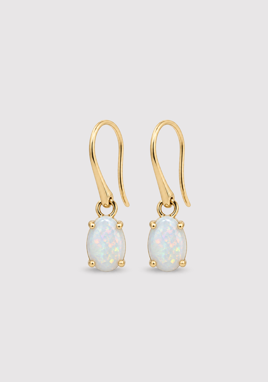 Opal 9ct Yellow Gold Hook Oval Drop Earrings