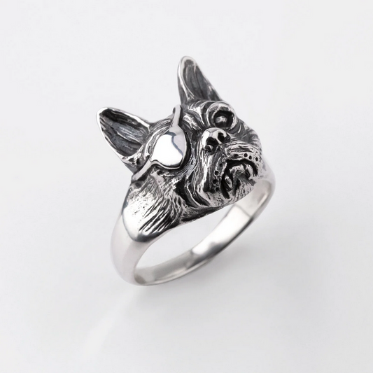 Nick Von K French Bulldog Ring Sterling Silver