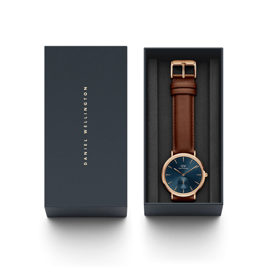 Daniel Wellington 40mm Classic Multi-Eye St Mawes Arctic Rose Gold Watch with Brown Leather Strap