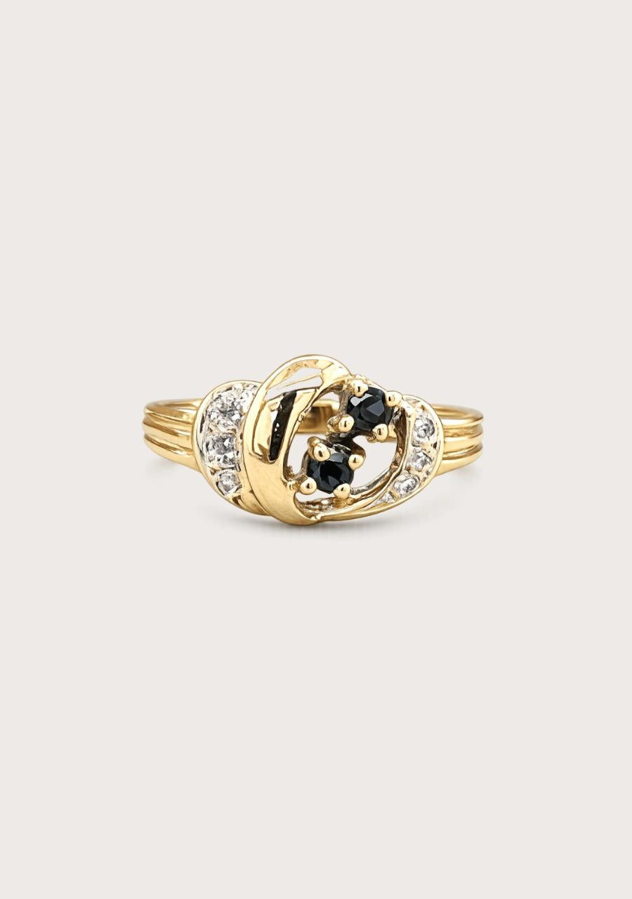 Estate 9ct Yellow Gold Sapphire and Diamond Ring