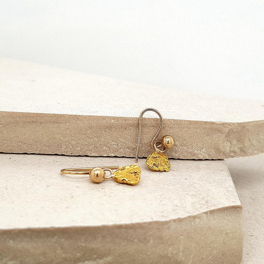 Estate 9ct/24ct Yellow Gold Nugget Hook Earrings