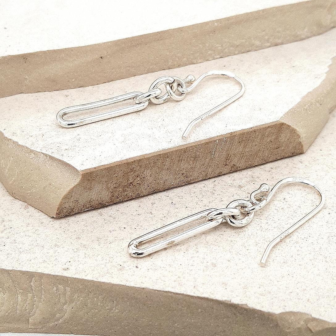 Estate Sterling Silver Paperlink Drop Hook Earrings