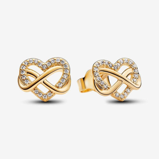 Pandora 14ct Gold Plated Sparkling Infinity Heart Stud Earrings 262667C01