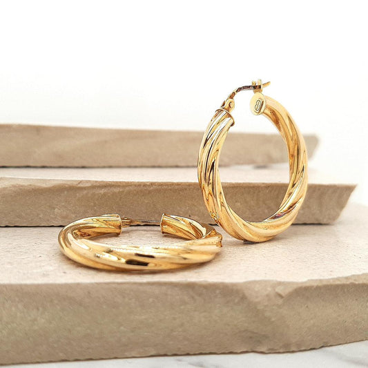 Estate 9ct Yellow Gold Twisted Hoop Earrings