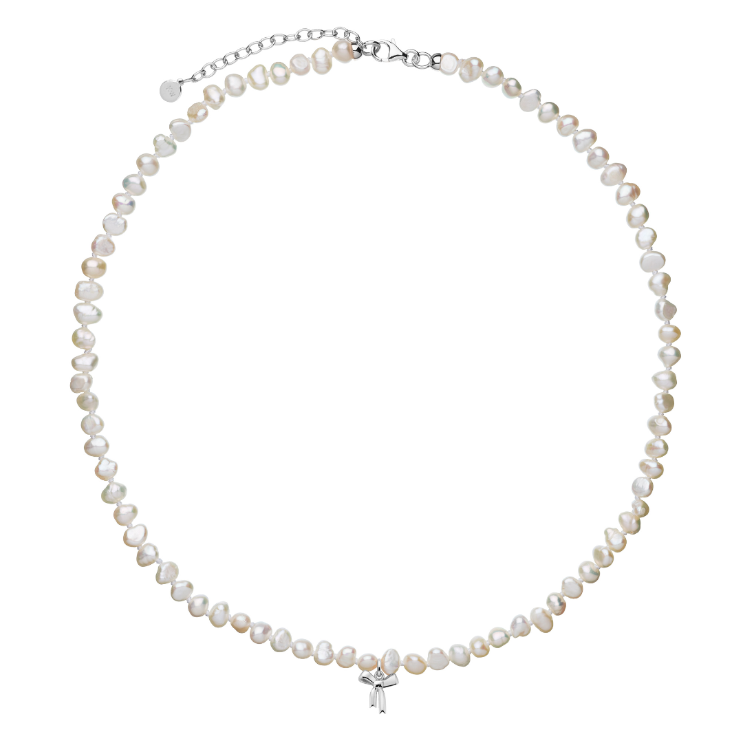 Karen Walker Sterling Silver Petite Bow with Pearls Necklace with Freshwater Pearls 45+5cm