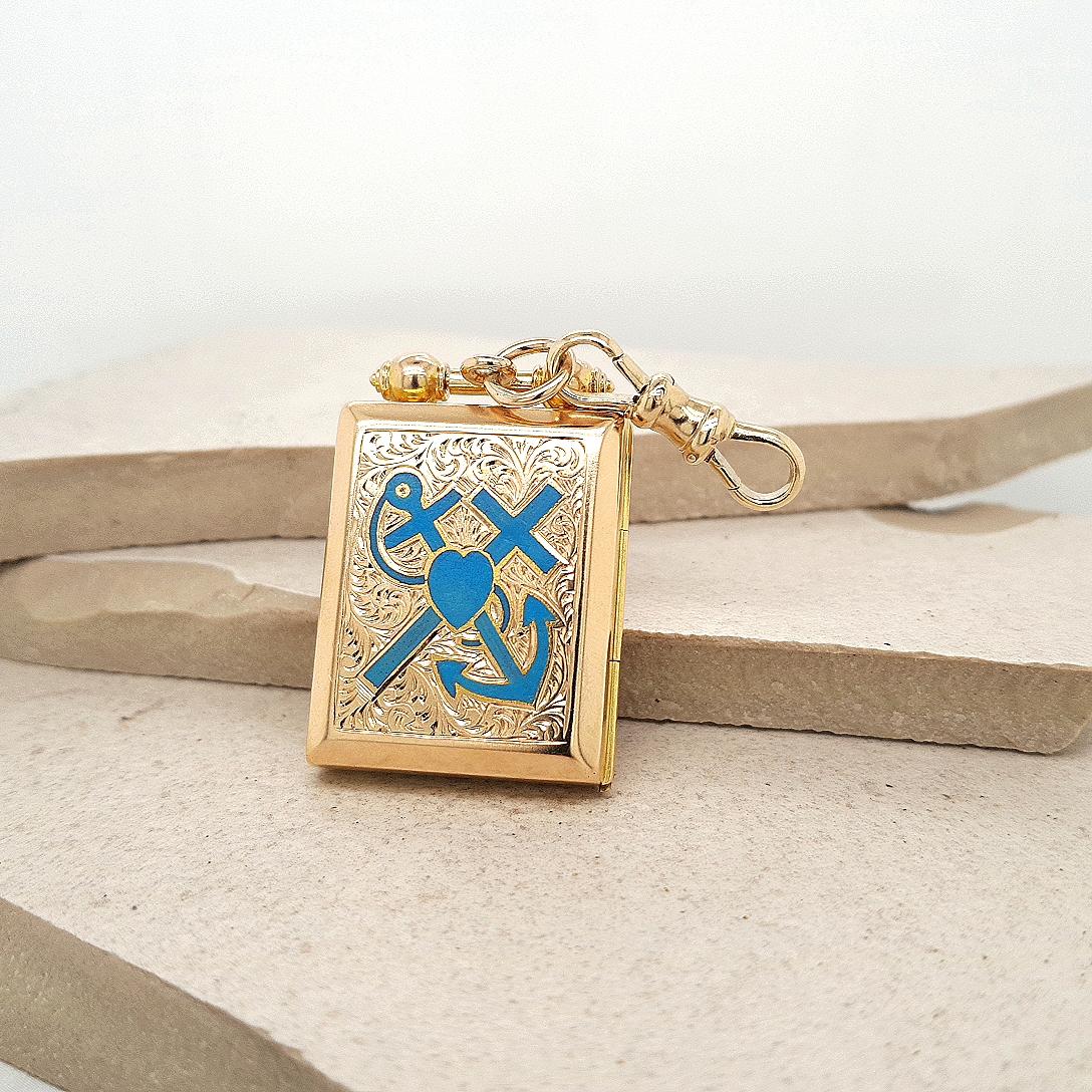 Estate 9ct Yellow Gold Engraved Rectangular Locket with Swivel Catch