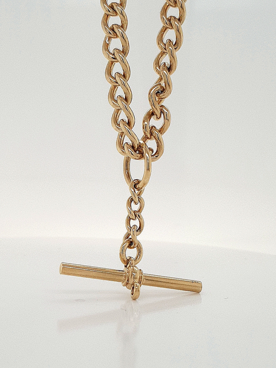 9ct Yellow Gold Curb Link Chain with Swinging T-Bar Drop Pendant