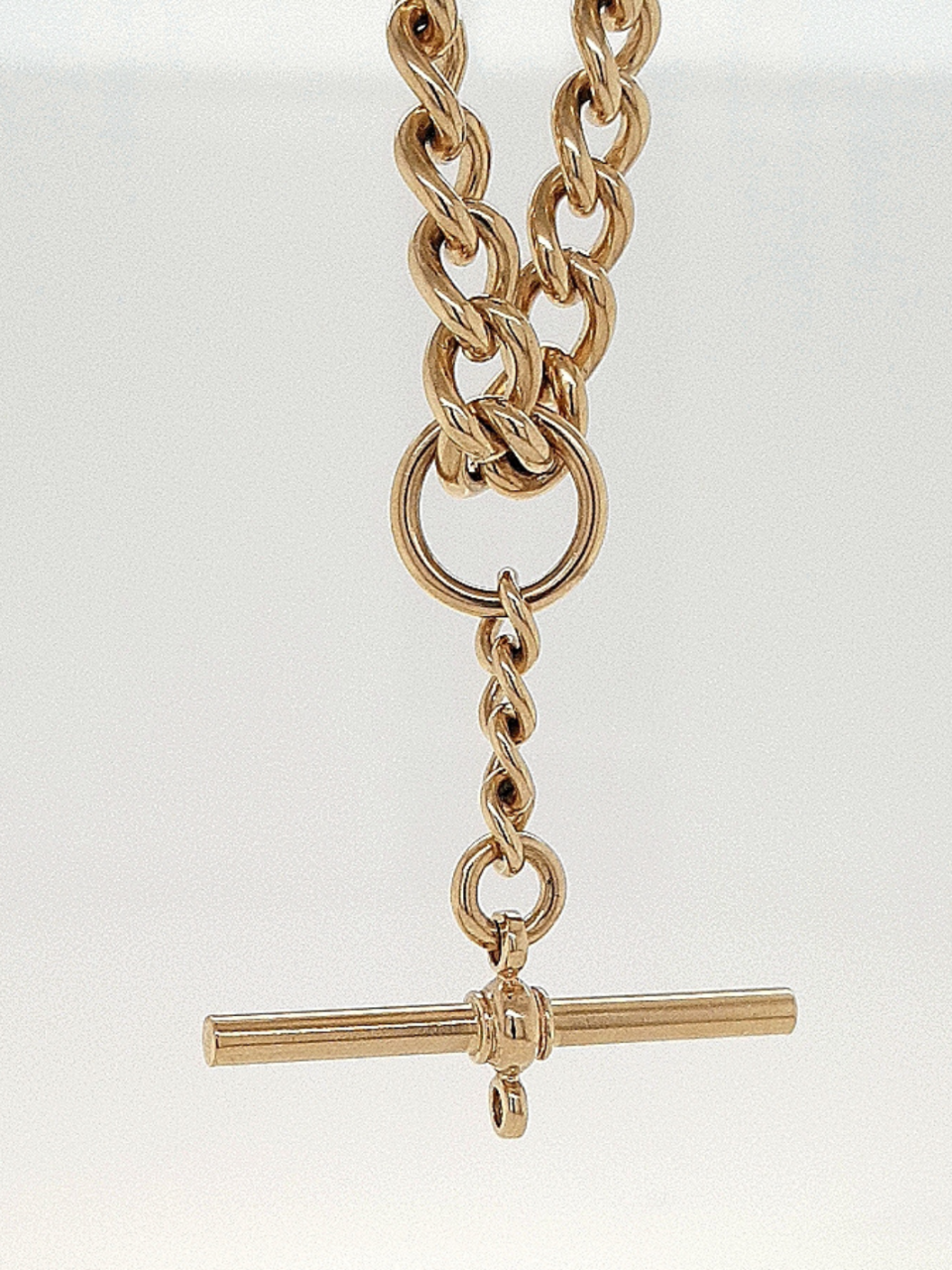 9ct Yellow Gold Curb Link Chain with Swinging T-Bar Drop Pendant