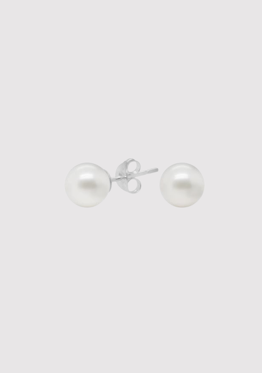 Sterling Silver 7-7.5mm Round Freshwater Pearl Stud Earrings