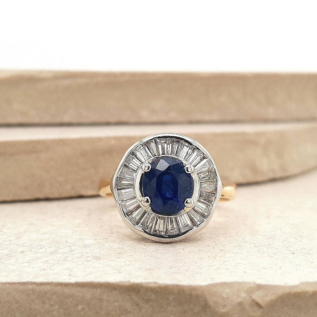 Sapphire & Diamond 18ct Yellow Gold & Platinum Halo Ring