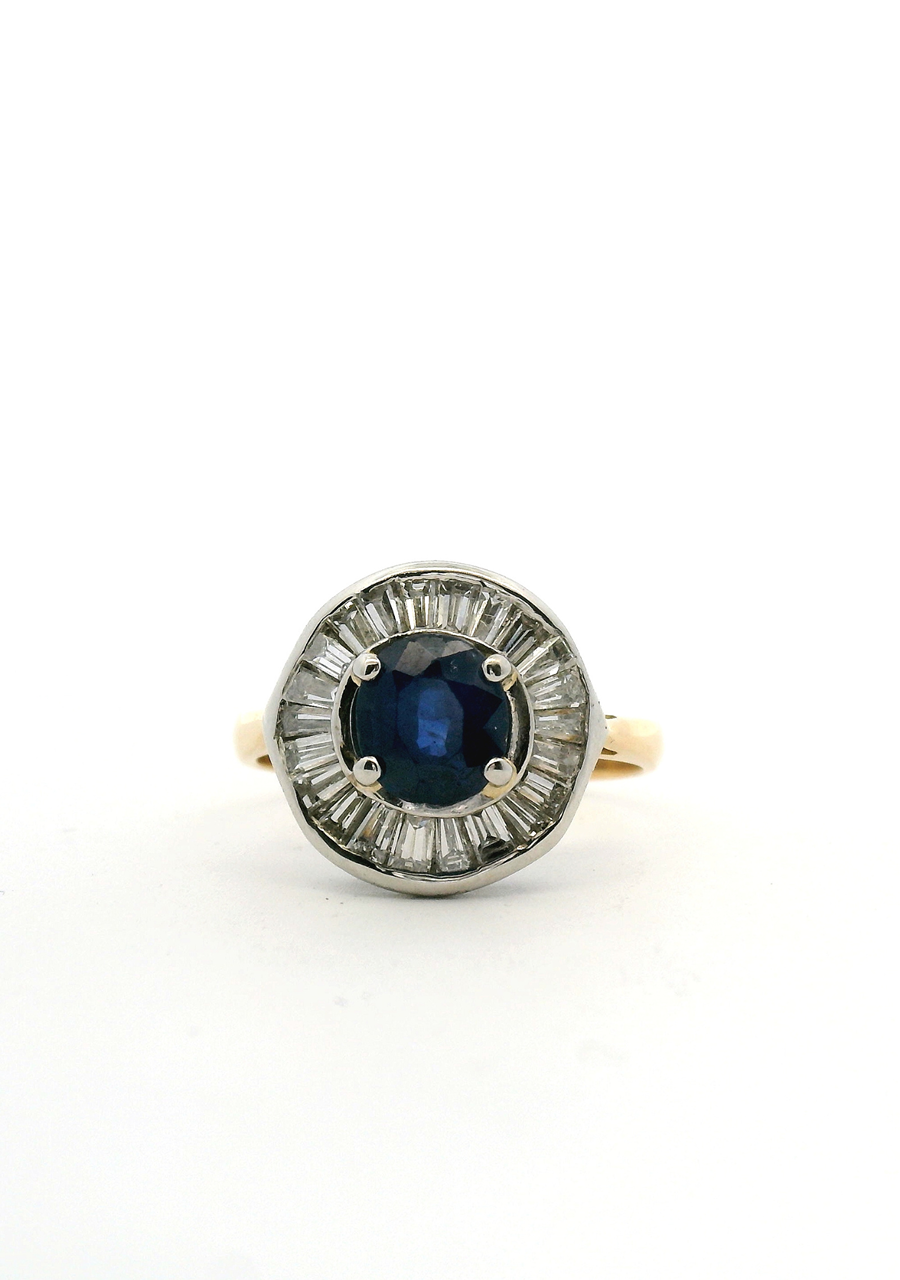 18ct Yellow Gold & Platinum Sapphire & Diamond Halo Ring
