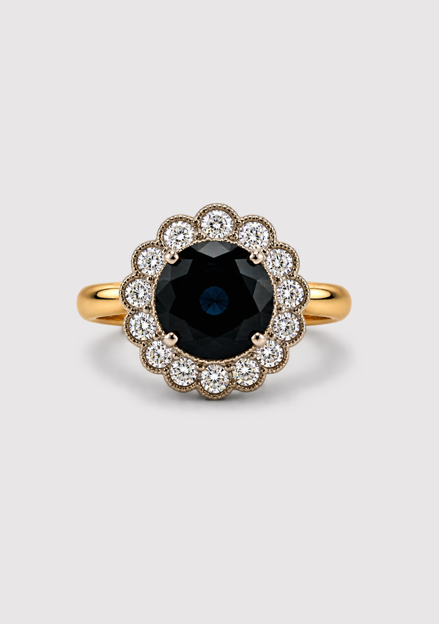 Green Sapphire & Diamond 18ct Yellow & White Gold Cluster Ring