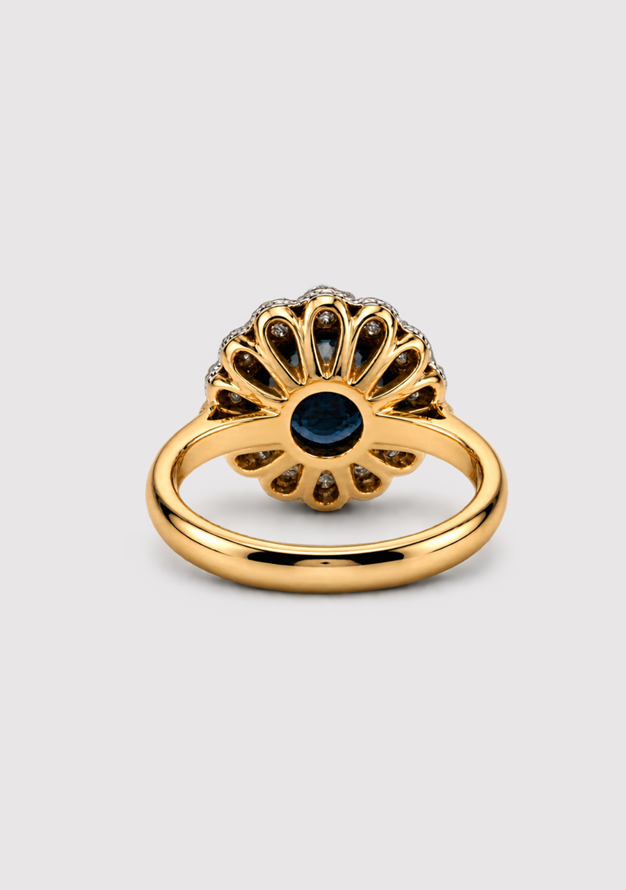 Green Sapphire & Diamond 18ct Yellow & White Gold Cluster Ring
