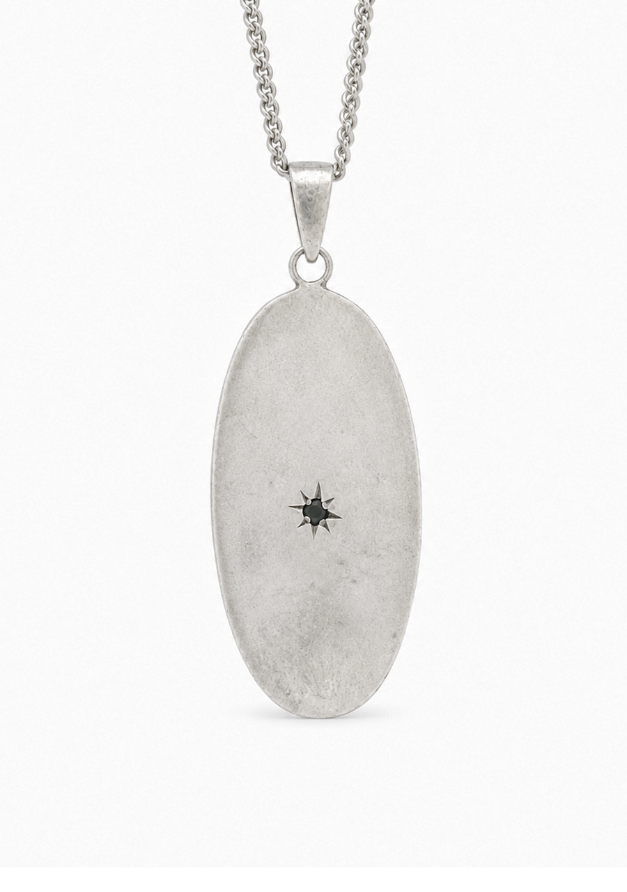 Sterling Silver Oval Pendant with Sapphire
