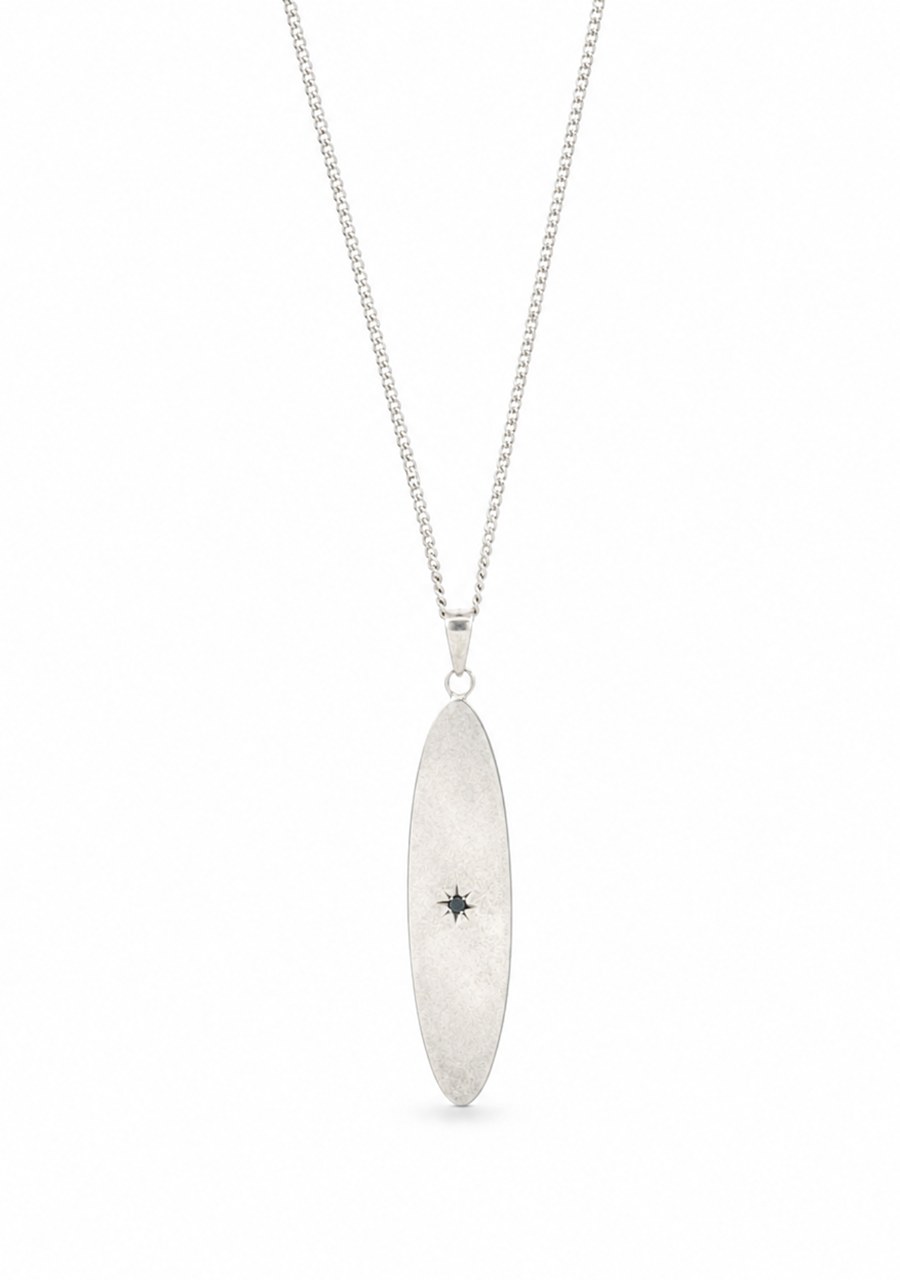 Sterling Silver Elongated Oval Pendant with Sapphire