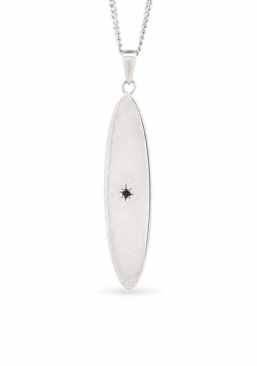Sterling Silver Elongated Oval Pendant with Sapphire