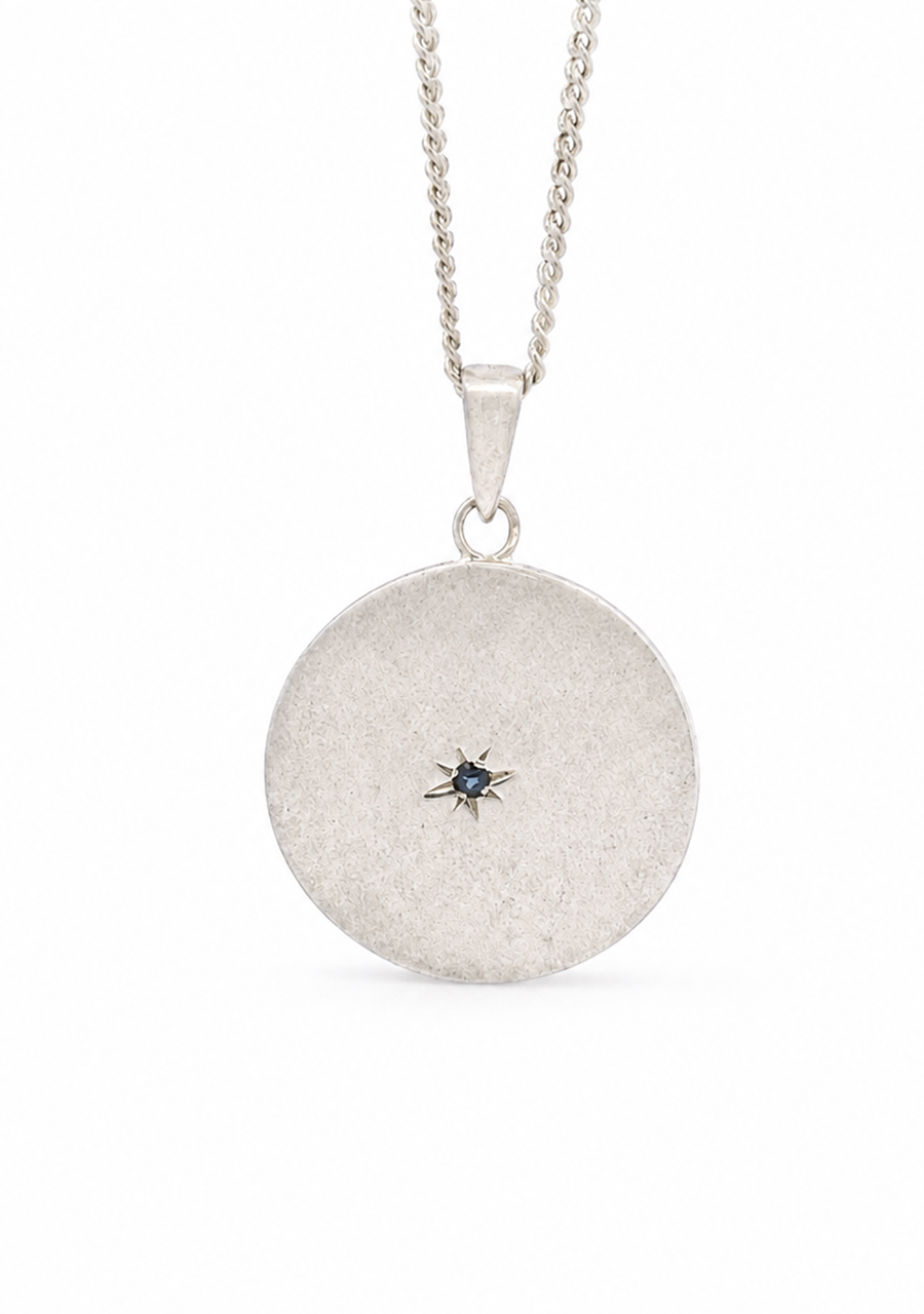 Sterling Silver Circle Pendant with Sapphire