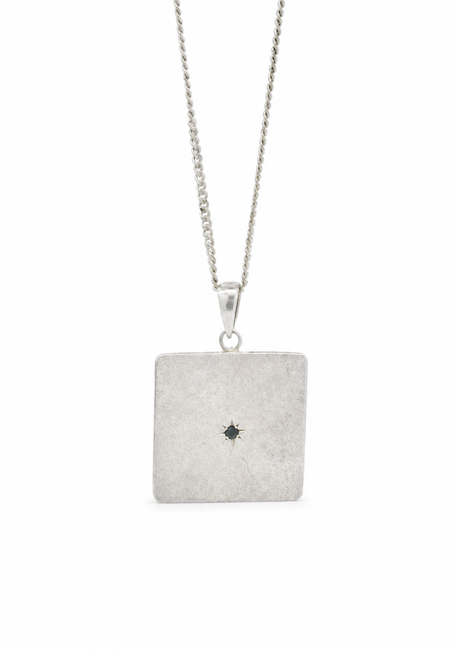 Sterling Silver Square Pendant with Sapphire