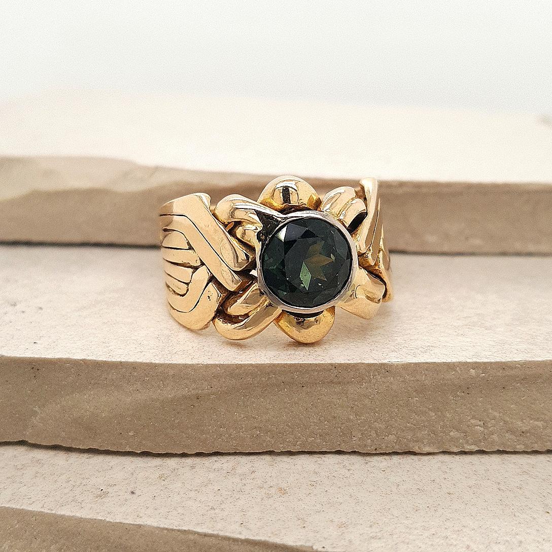 Estate 18ct Yellow and White Gold Wide Green Sapphire Ring