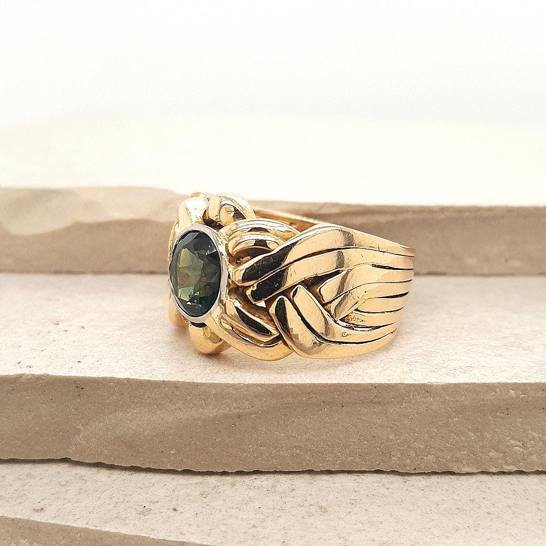 Estate 18ct Yellow and White Gold Wide Green Sapphire Ring