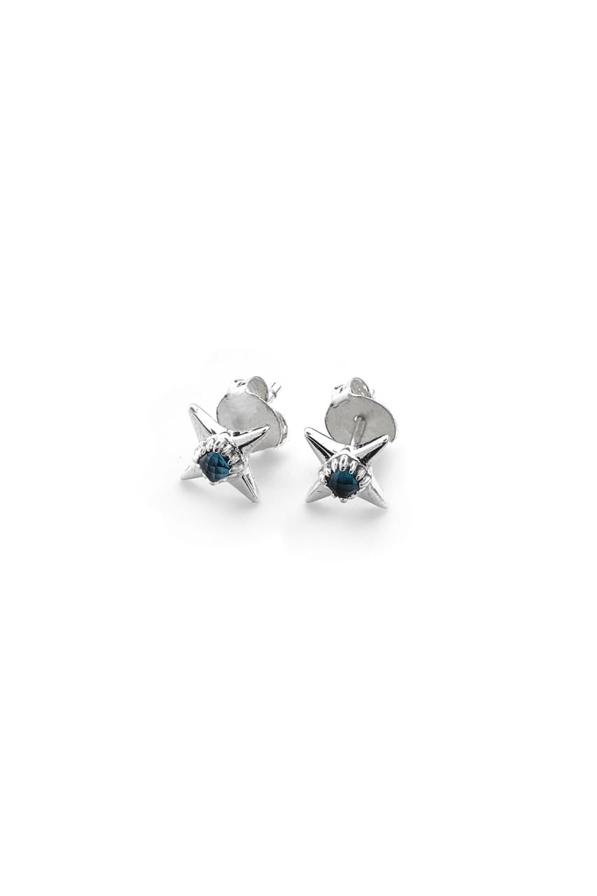 Stolen Girlfriends Club Sterling Silver Ninja Star Earrings with London Blue Topaz