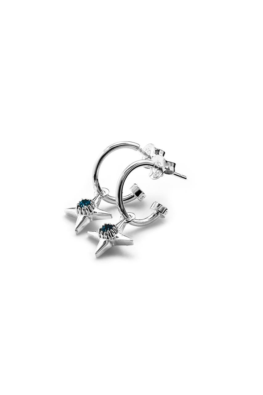 Stolen Girlfriends Club Sterling Silver Ninja Star Anchor Sleeper Earrings with London Blue Topaz