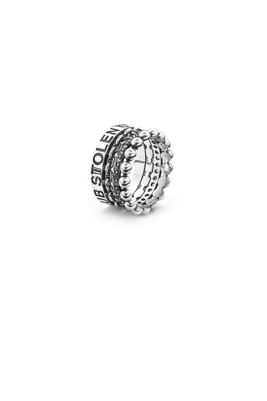 Stolen Girlfriends Club Sterling Silver Layered Band Ring with White Topaz