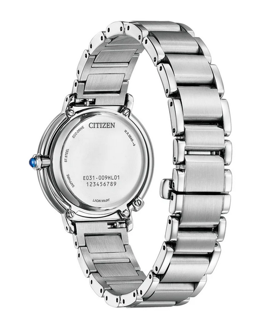 Citizen Ladies Stainless Steel Eco-Drive Watch with Red Mother of Pearl Dial em1090-78x