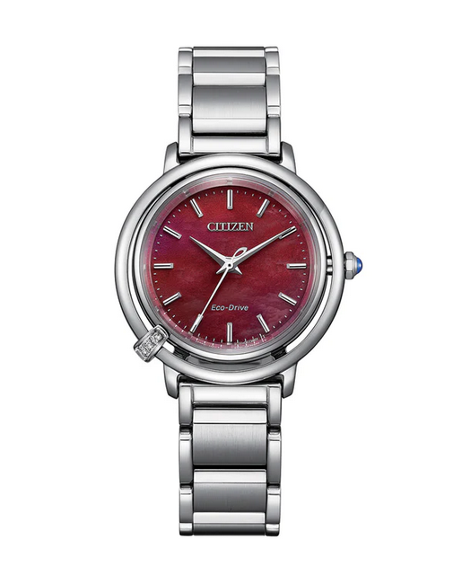 Citizen Ladies Stainless Steel Eco-Drive Watch with Red Mother of Pearl Dial em1090-78x