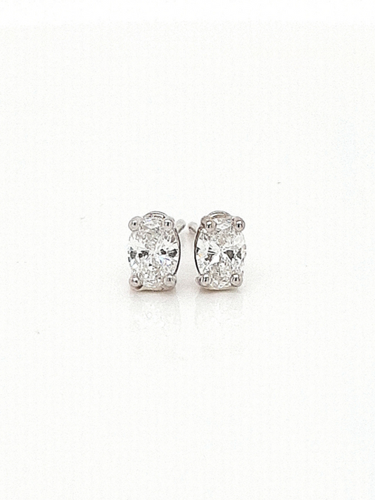 Diamond Oval Cut 14ct White Gold Stud Earrings