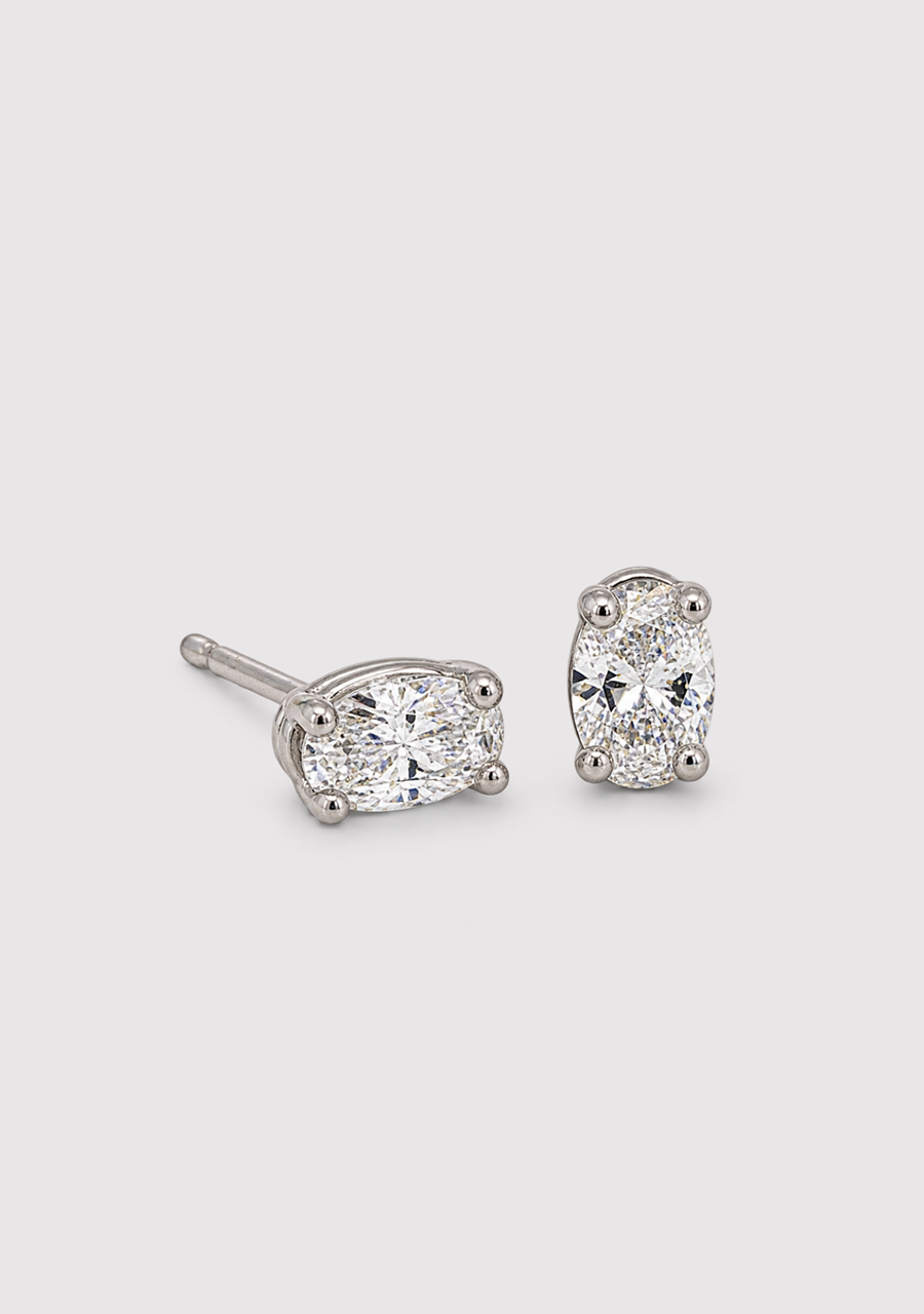 14ct White Gold Oval Cut Diamond Stud Earrings