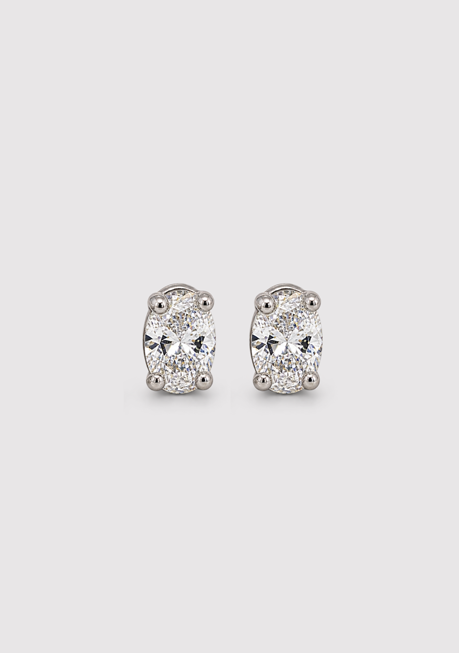 14ct White Gold Oval Cut Diamond Stud Earrings