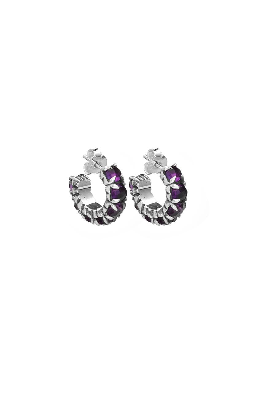 Stolen Girlfriends Club Sterling Silver Halo Cluster Earring with Dark Amethyst