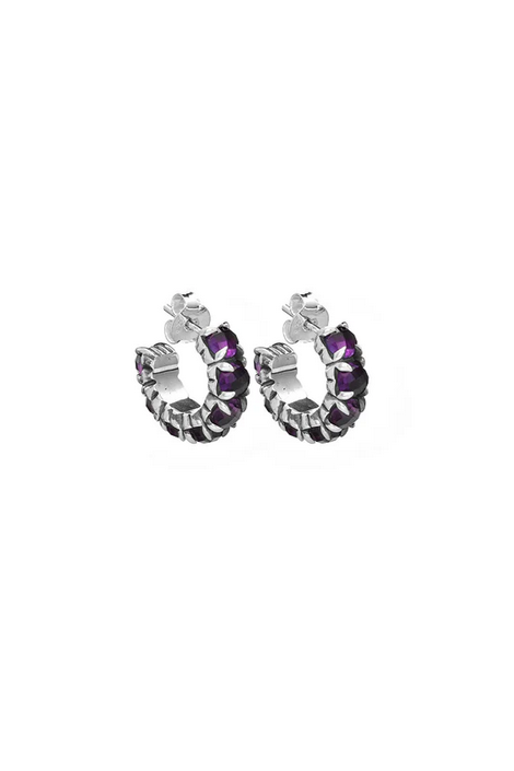 Stolen Girlfriends Club Sterling Silver Halo Cluster Earrings with Dark Amethyst