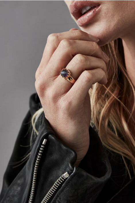 Stolen Girlfriends Club 18ct Yellow Gold Plated Baby Claw Ring with Dark Amethyst