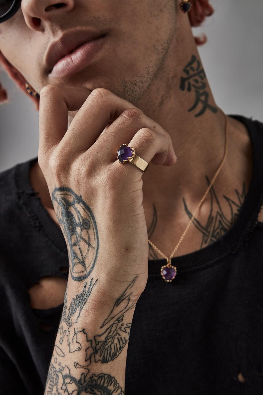 Stolen Girlfriends Club 18ct Yellow Gold Plated Love Claw Ring with Dark Amethyst