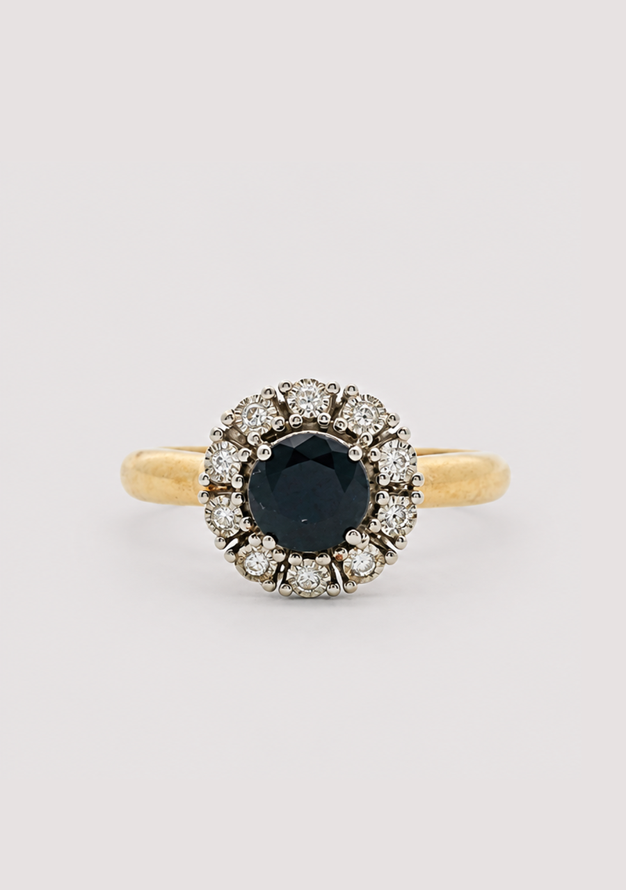 Sapphire & Diamond 9ct Yellow & White Gold Cluster Ring