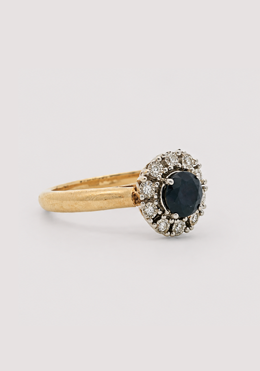 Sapphire & Diamond 9ct Yellow & White Gold Cluster Ring