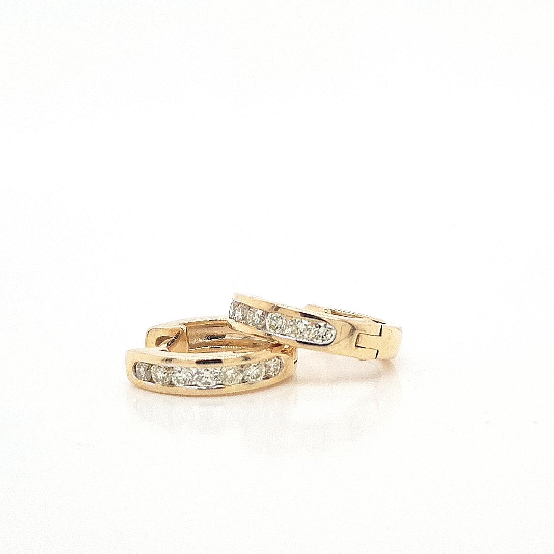 9ct Yellow Gold Diamond Channel Set Hoop Earrings