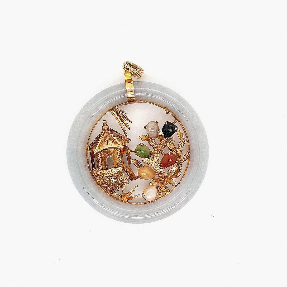 Estate 14ct Yellow Gold Chinese Jade Pendant