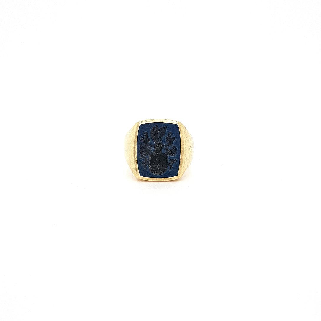 Estate 9ct Yellow Gold Intaglio Onyx Signet Ring