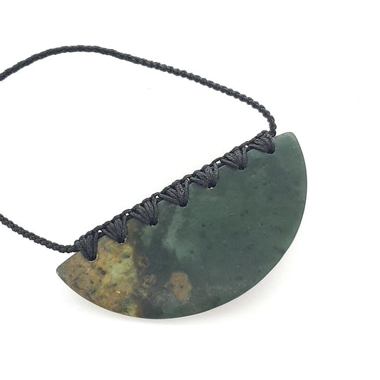 Greenstone Breast Plate on Black Cord Necklace