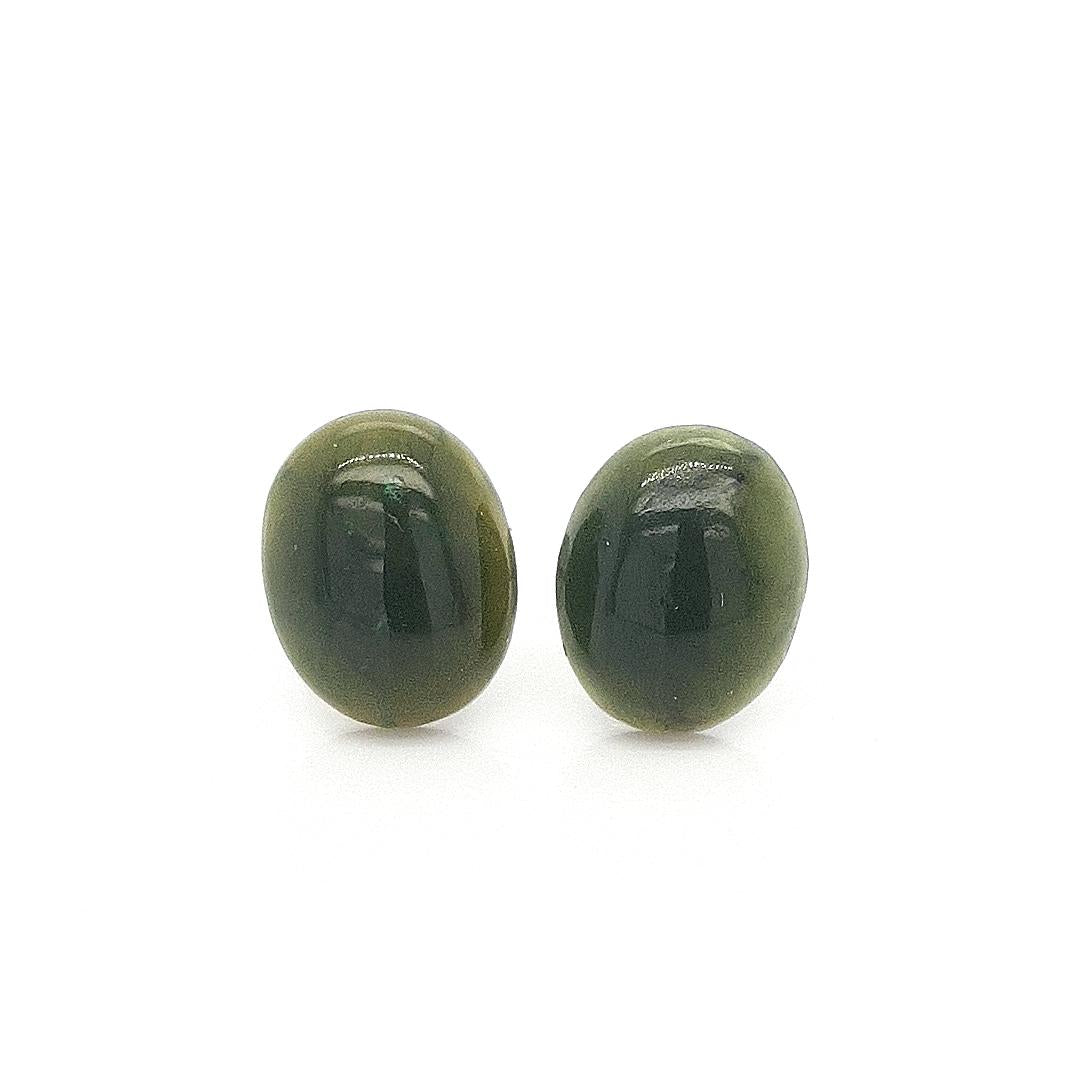 Greenstone Oval 10mm x 8mm Surgical Steel Stud Earrings