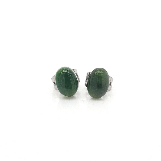 Greenstone Oval 7mm x 5mm Surgical Steel Stud Earrings