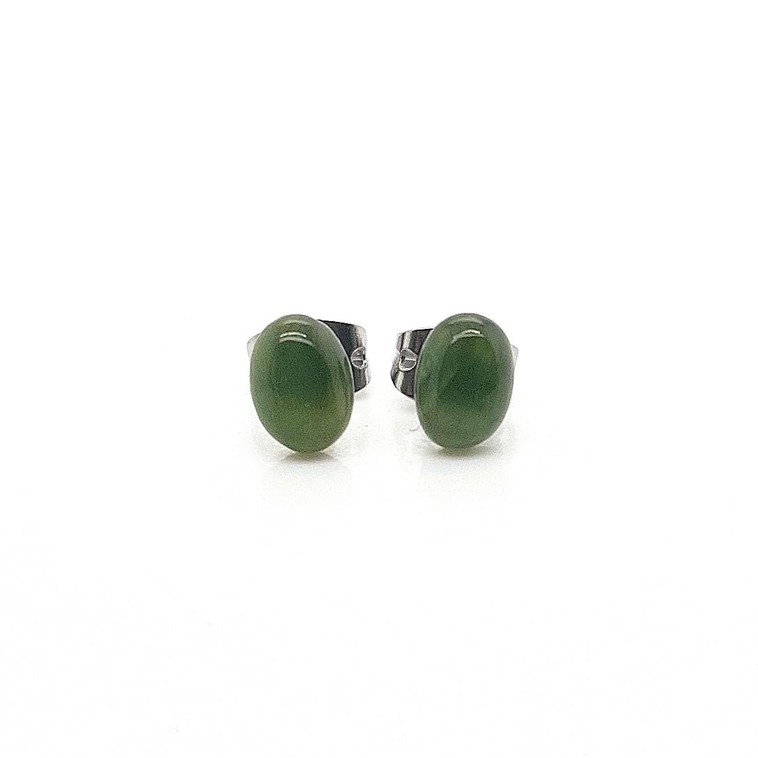 Greenstone Oval 7mm x 5mm Surgical Steel Stud Earrings