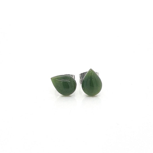 Greenstone Pear 8mm x 6mm Surgical Steel Stud Earrings